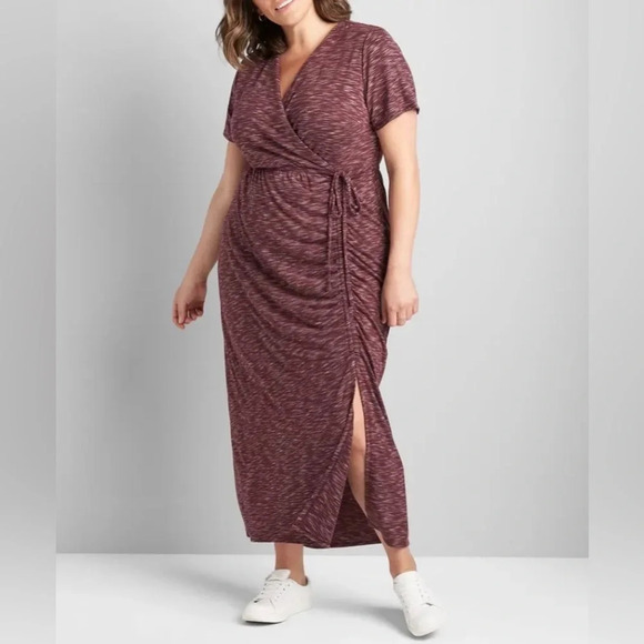 LANE BRYANT MARLED CROSSOVER SIDE-DRAWSTRING MAXI DRESS Sz 18/20P NWT - Picture 1 of 11